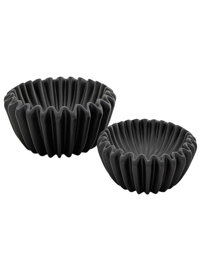 47th & Main Decorative Bowls Ridged Lehriya Ceramic Modern Bowl For Home Décor, Set of 2, Black - Image 1